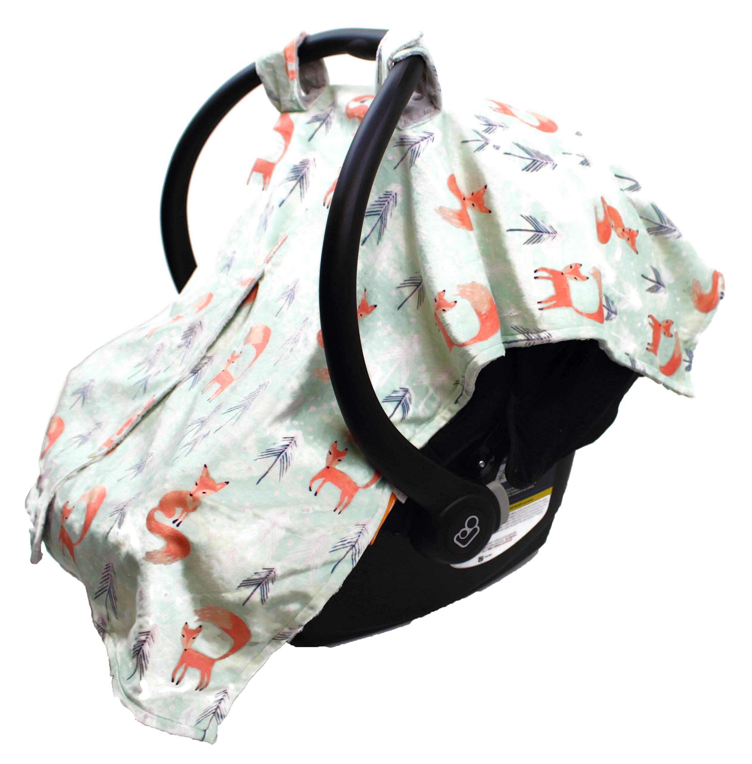 Dear Baby Gear Deluxe Car Seat Canopy - Infant Car Seat Cover - Baby Car Seat Covers - Carseat Canopy for Infant Car Seats - Car Seat Cover (Woodland Foxes and Pine Trees, Light Gray 40"x30")