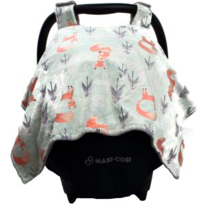 Dear Baby Gear Deluxe Car Seat Canopy - Infant Car Seat Cover - Baby Car Seat Covers - Carseat Canopy for Infant Car Seats - Car Seat Cover (Woodland Foxes and Pine Trees, Light Gray 40"x30")