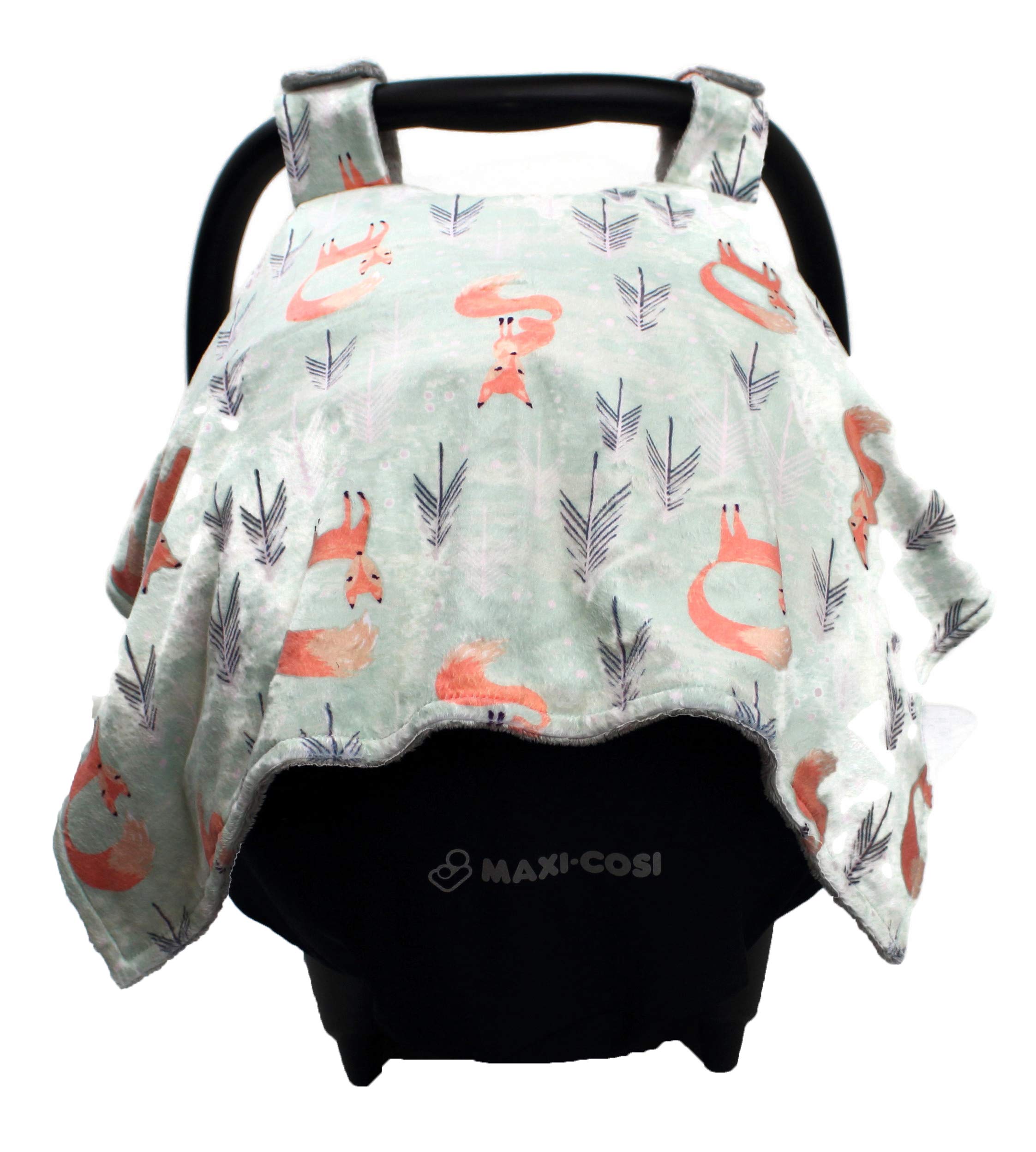 Dear Baby Gear Deluxe Car Seat Canopy - Infant Car Seat Cover - Baby Car Seat Covers - Carseat Canopy for Infant Car Seats - Car Seat Cover (Woodland Foxes and Pine Trees, Light Gray 40"x30")