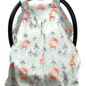 Dear Baby Gear Deluxe Car Seat Canopy - Infant Car Seat Cover - Baby Car Seat Covers - Carseat Canopy for Infant Car Seats - Car Seat Cover (Woodland Foxes and Pine Trees, Light Gray 40"x30")