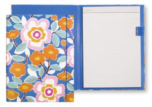 kate spade new york blue leatherette notepad folio, professional padfolio with lined writing pad, interior pocket, and pen loop, pop floral
