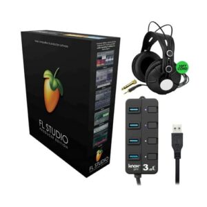 FL Studio 20 - Producer Edition (Boxed) Bundle with Closed-Back Monitoring Headphones and 4-Port USB 3.0 Hub (3 Items)