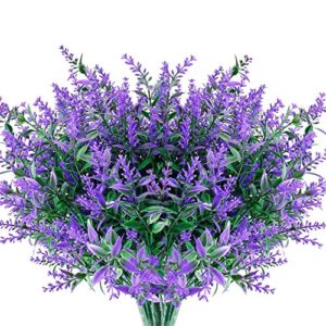 artificial flowers lavender 8 bundles,fake flowers lavender, plastic flowers artificial for decoration,wedding,garden,patio,purple