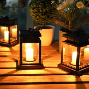 solar lantern garden lantern outdoor hanging lantern waterproof led flickering flameless candle warm lights for tabletop garden patio yard decoration,1 pack