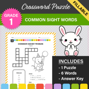 common sight words crossword puzzle #5 (1st grade)
