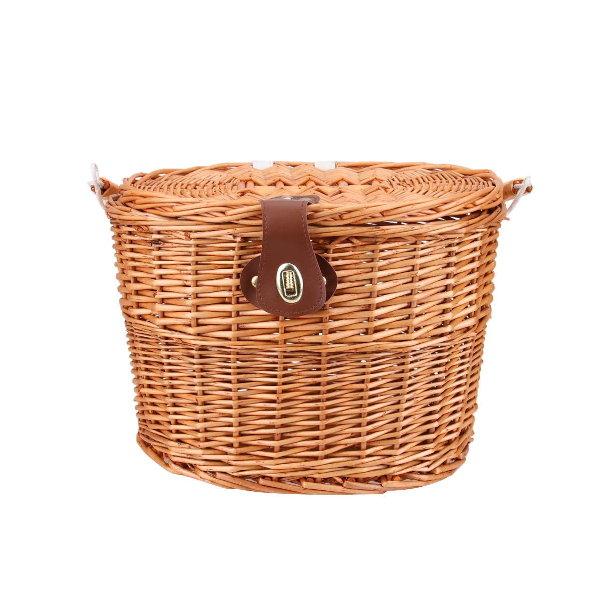 VOSAREA Front Handlebar Rattan Basket Woven Basket with Lid Front Baskets Bicycle Carrier Basket Mountain Bike Basket Woven Bike Basket Bikes for Adults Wicker Basket Bike Rack Girl Bamboo