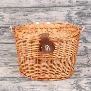 VOSAREA Front Handlebar Rattan Basket Woven Basket with Lid Front Baskets Bicycle Carrier Basket Mountain Bike Basket Woven Bike Basket Bikes for Adults Wicker Basket Bike Rack Girl Bamboo