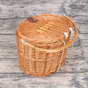 VOSAREA Front Handlebar Rattan Basket Woven Basket with Lid Front Baskets Bicycle Carrier Basket Mountain Bike Basket Woven Bike Basket Bikes for Adults Wicker Basket Bike Rack Girl Bamboo