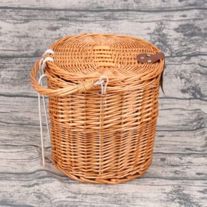 VOSAREA Front Handlebar Rattan Basket Woven Basket with Lid Front Baskets Bicycle Carrier Basket Mountain Bike Basket Woven Bike Basket Bikes for Adults Wicker Basket Bike Rack Girl Bamboo