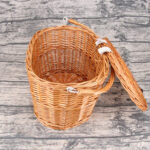 VOSAREA Front Handlebar Rattan Basket Woven Basket with Lid Front Baskets Bicycle Carrier Basket Mountain Bike Basket Woven Bike Basket Bikes for Adults Wicker Basket Bike Rack Girl Bamboo