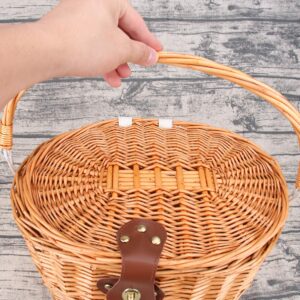 VOSAREA Front Handlebar Rattan Basket Woven Basket with Lid Front Baskets Bicycle Carrier Basket Mountain Bike Basket Woven Bike Basket Bikes for Adults Wicker Basket Bike Rack Girl Bamboo