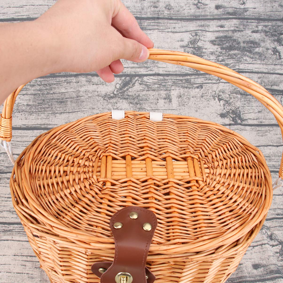 VOSAREA Front Handlebar Rattan Basket Woven Basket with Lid Front Baskets Bicycle Carrier Basket Mountain Bike Basket Woven Bike Basket Bikes for Adults Wicker Basket Bike Rack Girl Bamboo