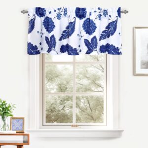 DriftAway Gianna Floral Leaf Botanical Lined Thermal Insulated Energy Saving Window Curtain Valance for Living Room Bedroom Kitchen Rod Pocket 2 Pack 52 Inch by 18 Inch Plus 2 Inch Header Navy