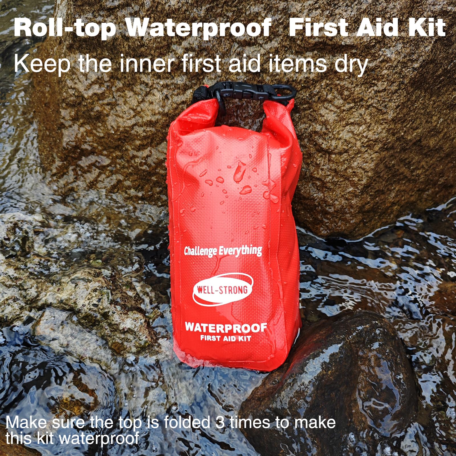 WELL-STRONG 123pcs Survival First Aid Kit Waterproof First Aid Kit Roll Top Boat Emergency Kit with Waterproof First Aid Items for Fishing Kayaking Boating Swimming Camping Rafting Beach