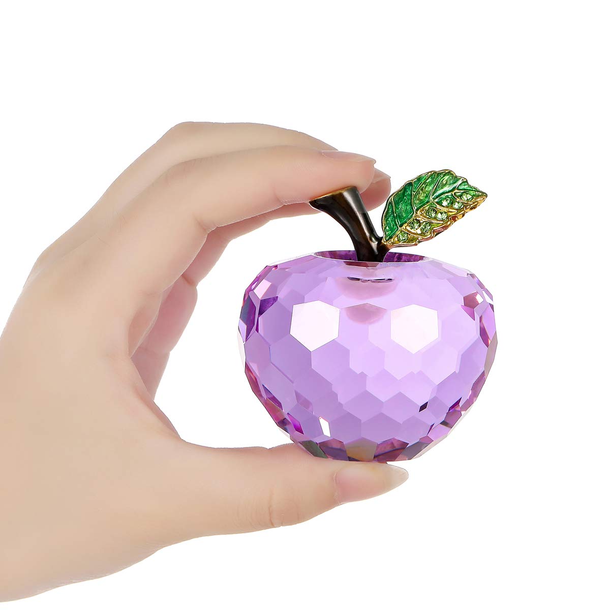 Vie jeune Crystal Apple Figurine Paperweight, Handmade Statue Ornament Home Decoration, Collectible Crystal Crafts, Come with Gift Box, Great Gift for Birthday Holidays Christmas (Purple-60mm)