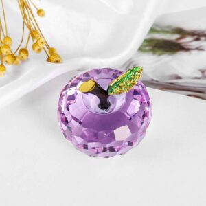 Vie jeune Crystal Apple Figurine Paperweight, Handmade Statue Ornament Home Decoration, Collectible Crystal Crafts, Come with Gift Box, Great Gift for Birthday Holidays Christmas (Purple-60mm)