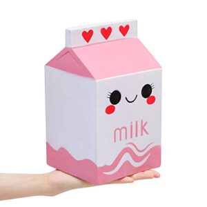 anboor 8.9 inches milk box squishies jumbo soft slow rising scented kawaii food squishies charms stress relief kids toys decorative props, pink