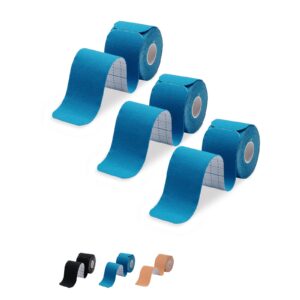 kinesiology tape precut 3 rolls-athletic sports tape for muscle & joints-physical therapy tape for knee,ankle,shoulder,plantar fasciitis- latex free and water resistant-60 strips, blue