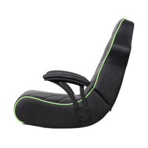 X Rocker Limewire Floor Gaming Chair - Headrest Mounted Speakers - 2.1 Bluetooth - Recliner with Padded Armrests - Black with Green