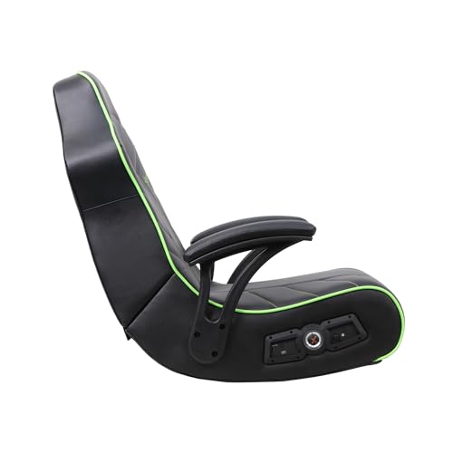 X Rocker Limewire Floor Gaming Chair - Headrest Mounted Speakers - 2.1 Bluetooth - Recliner with Padded Armrests - Black with Green