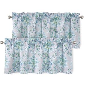 driftaway alyssa jacobean elegant floral leaves pattern thermal insulated blackout lined rod pocket window curtain valance for kitchen café 2 pack 52 inch by 18 inch plus 2 inch header gray