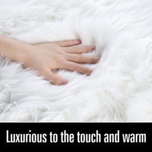 LOCHAS Soft Fluffy Faux Fur Rugs for Bedroom Bedside Rug 2x4 Feet, Washable, Furry Sheepskin Area Rug for Living Room Girls Room, Luxury Shag Carpet Home Decor, White