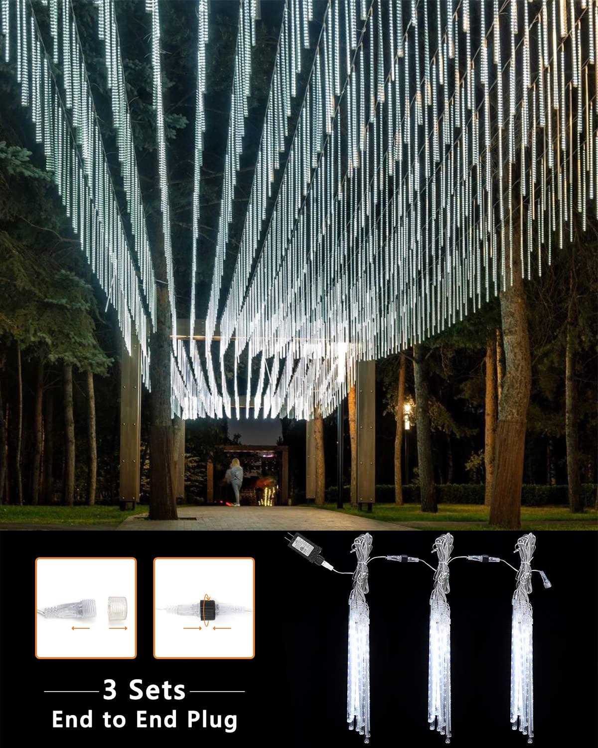 BrizLabs Christmas Meteor Shower Lights, 12 inch 10 Tubes 240 LED Cool White Falling Rain Christmas Tree Light, Outdoor Cascading Icicle Plugin Christmas Light with Timer for Xmas Tree Holiday Decor