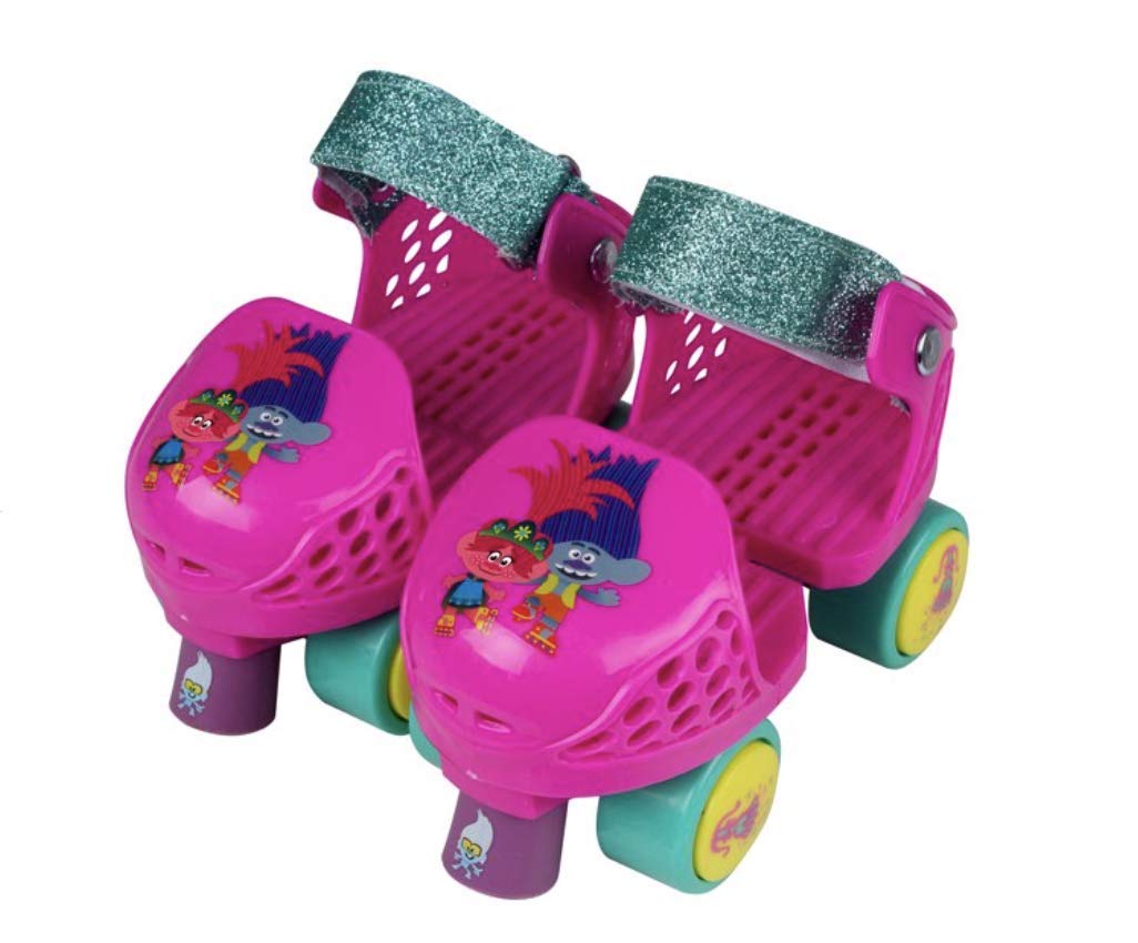 PlayWheels Trolls World Tour Kids Glitter Roller Skates with Knee Pads