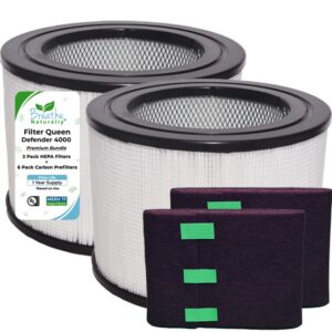 replacement hepa filters + 6 carbon filters for filter queen defender 4000 series air purifiers (2 hepa : 6 carbon)