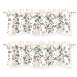 driftaway isabella faux silk embroidered kitchen swag valance embroidered crafted flower 2 pack 60 inch by 18 inch plus 1.5 inch header ivory blue