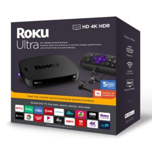 Roku Ultra Streaming Media Player 4K/HD/HDR Premium JBL Headphones w/Ghost Manta 4K HDMI Cable