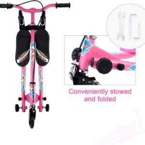 AODI Swing Scooter for Kids, 3 Wheels Foldable Wiggle Scooter Push Drifting with Adjustable & 2 Rear LED Wheels Kicks Scooter for Boys and Girls Ages 3-8
