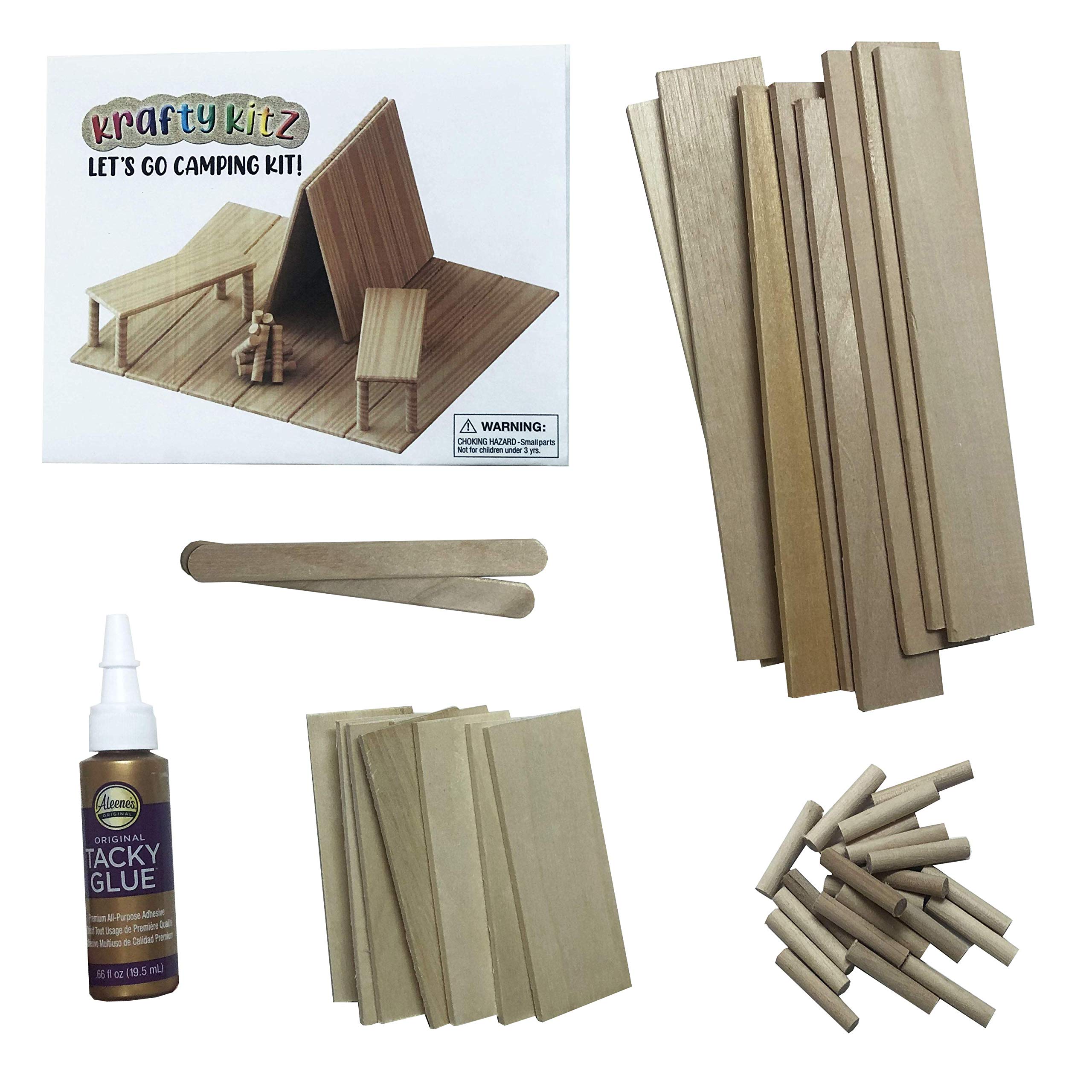 Perfect Stix Krafty Kitz Build Your Own Wooden Craft Stick Kit for Kids - Campsite Complete with Instructions