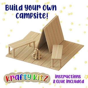Perfect Stix Krafty Kitz Build Your Own Wooden Craft Stick Kit for Kids - Campsite Complete with Instructions