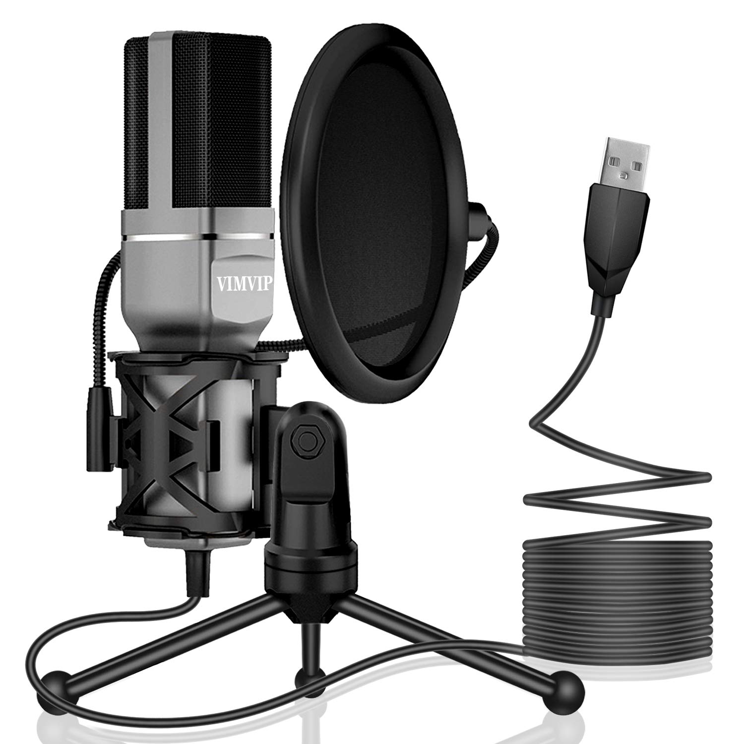 VIMVIP USB Microphone, Microphone for Computer USB Mic for PC Desktop Laptop Condenser Microphone to Recording Podcast Gaming Streaming YouTube