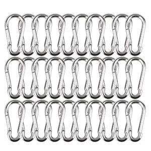 30 packs spring snap hook m5 1.97inch stainless steel 304 carabiner clips keychain heavy duty quick link hook for camping, hiking, outdoor and gym, small