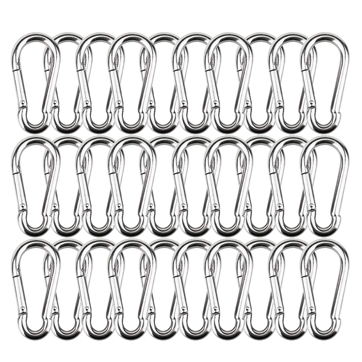 30 Packs Spring Snap Hook M5 1.97inch Stainless Steel 304 Carabiner Clips Keychain Heavy Duty Quick Link Hook for Camping, Hiking, Outdoor and Gym, Small