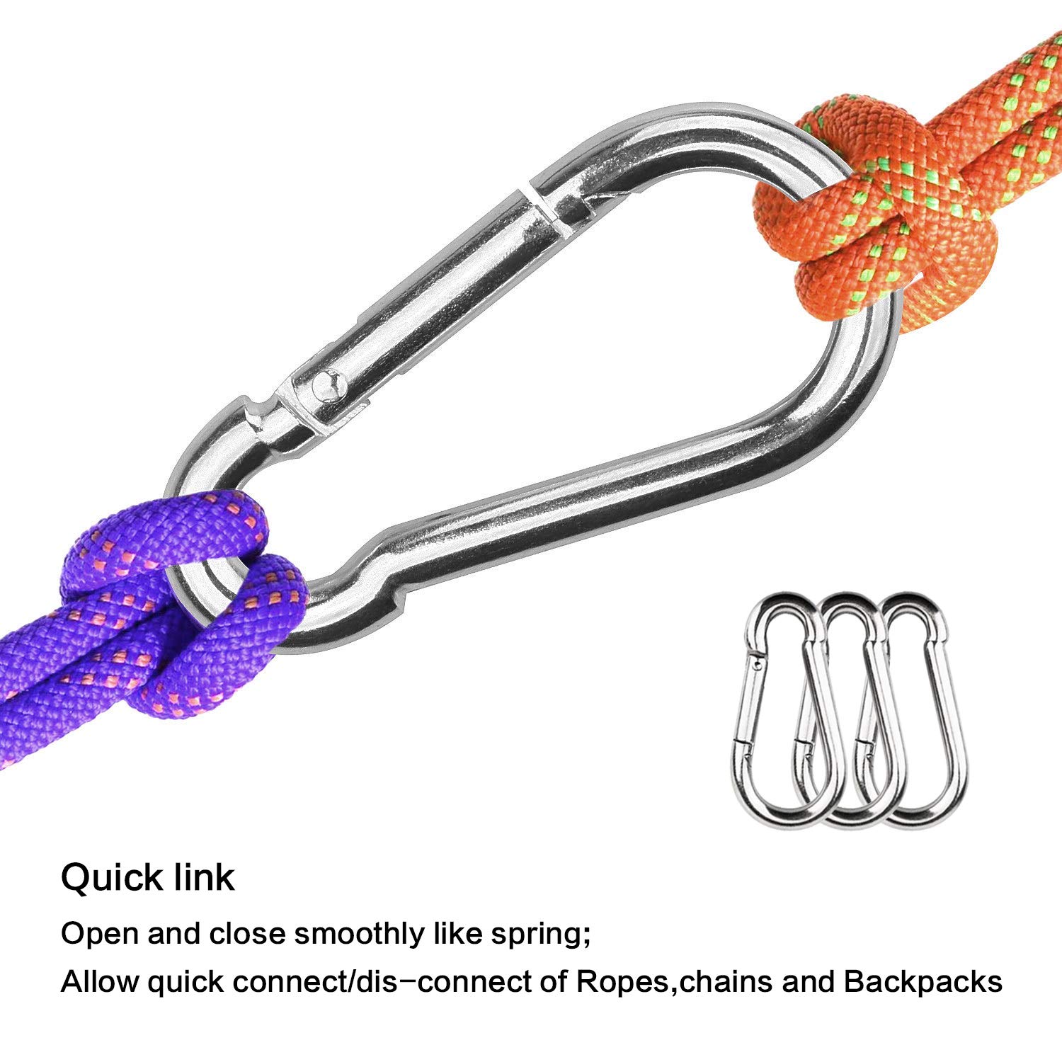 30 Packs Spring Snap Hook M5 1.97inch Stainless Steel 304 Carabiner Clips Keychain Heavy Duty Quick Link Hook for Camping, Hiking, Outdoor and Gym, Small