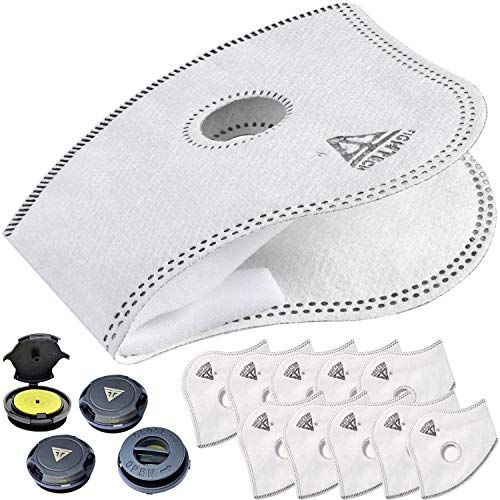 Dust Mask Filter Replacements Package | 10 FIGHTECH Authentic Carbon Filters for Dust Mask and 4 Discharge Valves | Air Filters with Safety Goggles Fogging Up Protection (14 Pieces Set, 14, Count)