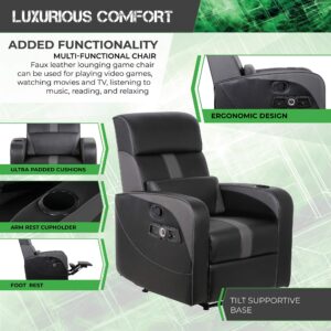 X Rocker Gamma Recliner Gaming Chair, 2.1 Bluetooth Audio System, Headrest Mounted Speakers, Built-in Footrest and Cupholder, 718001, 34.84" x 39.37" x 30.31", Black