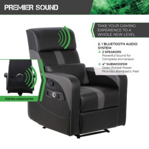 X Rocker Gamma Recliner Gaming Chair, 2.1 Bluetooth Audio System, Headrest Mounted Speakers, Built-in Footrest and Cupholder, 718001, 34.84" x 39.37" x 30.31", Black