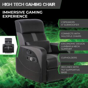 X Rocker Gamma Recliner Gaming Chair, 2.1 Bluetooth Audio System, Headrest Mounted Speakers, Built-in Footrest and Cupholder, 718001, 34.84" x 39.37" x 30.31", Black