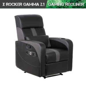 X Rocker Gamma Recliner Gaming Chair, 2.1 Bluetooth Audio System, Headrest Mounted Speakers, Built-in Footrest and Cupholder, 718001, 34.84" x 39.37" x 30.31", Black