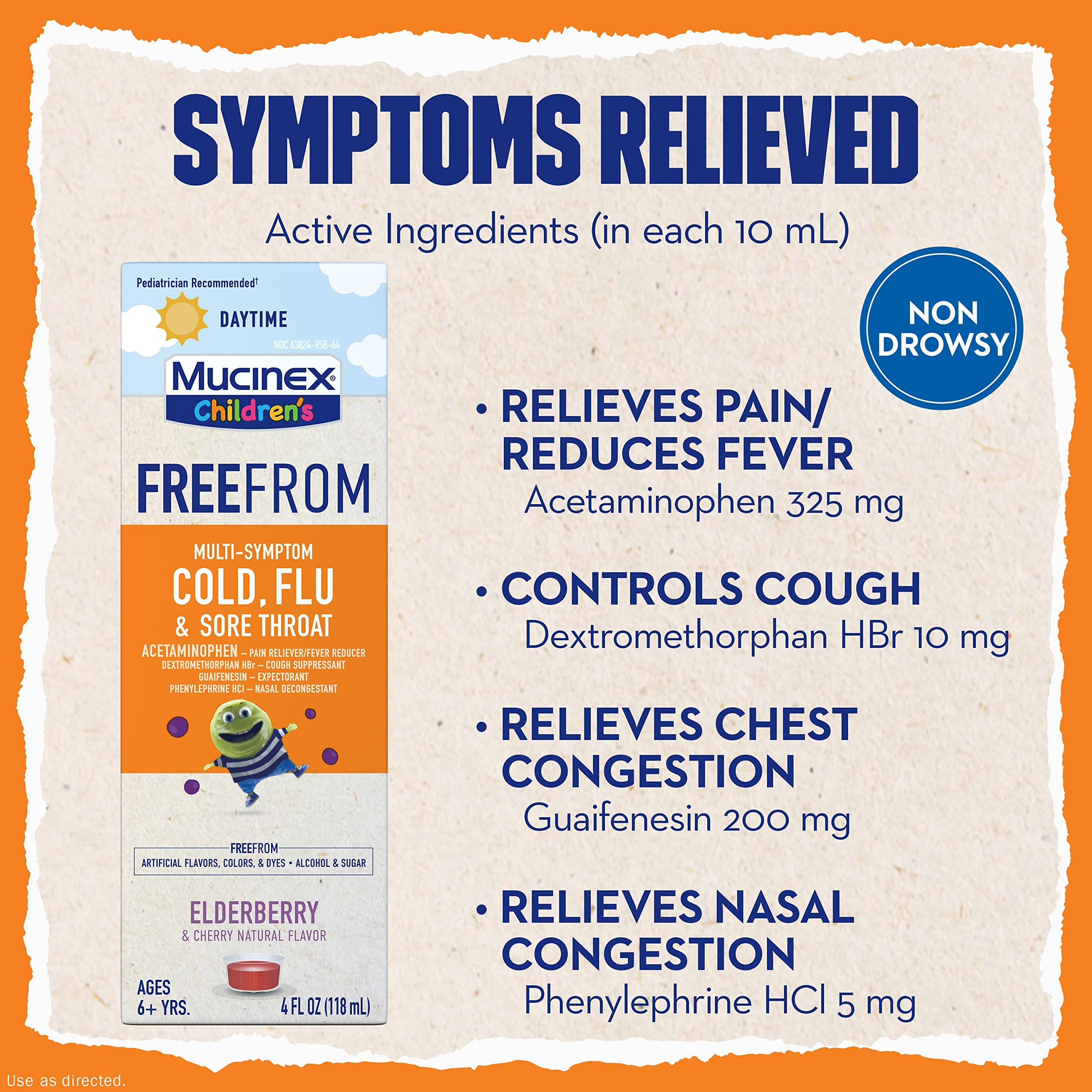 Mucinex Children's Liquid - FreeFrom Multi-Symptom Cold, Flu & Sore Throat 4oz, 1 pack