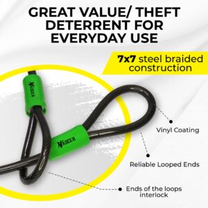 Vascer Bike Cable Lock - 15 Feet (3/8") Security Cable w/Loops -Heavy-Duty AntiTheft Braided Steel w/Vinyl Coating -Locking Accessories for Bicycle, Motorbike, Boat, Ladder, Gate, Mower & Equipment