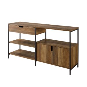 walker edison mid century modern 2 shelf 1 drawer storage bookshelf storage home office storage cabinet, 58 inch, rustic oak