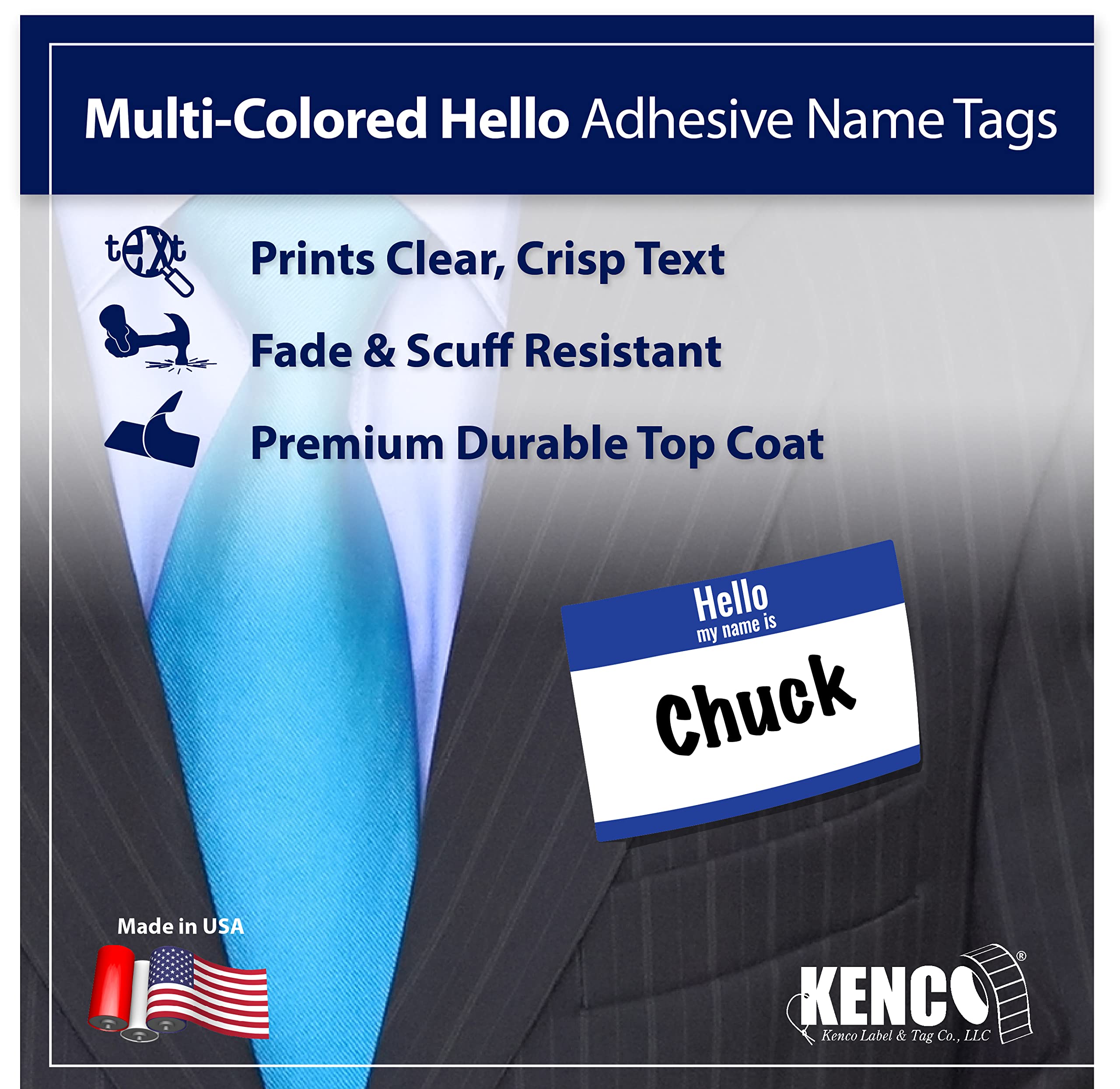 350 Pack Hello My Name is Stickers Identification Badges, 3.5" X 2.25" Peel and Stick for Conferences, Offices and Schools - Made in The USA (Blue 1 Pack)