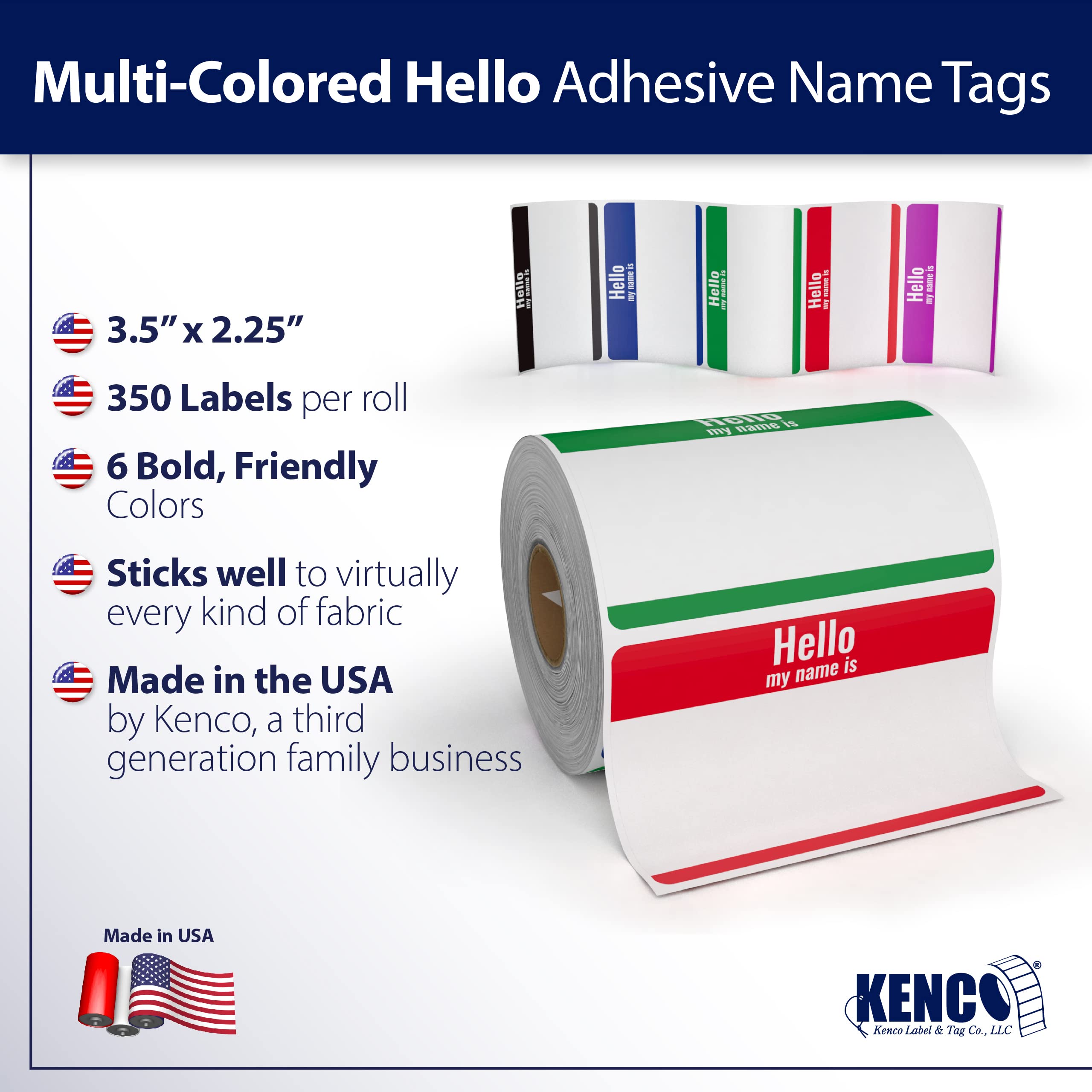 350 Pack Hello My Name is Stickers Identification Badges, 3.5" X 2.25" Peel and Stick for Conferences, Offices and Schools - Made in The USA (Blue 1 Pack)