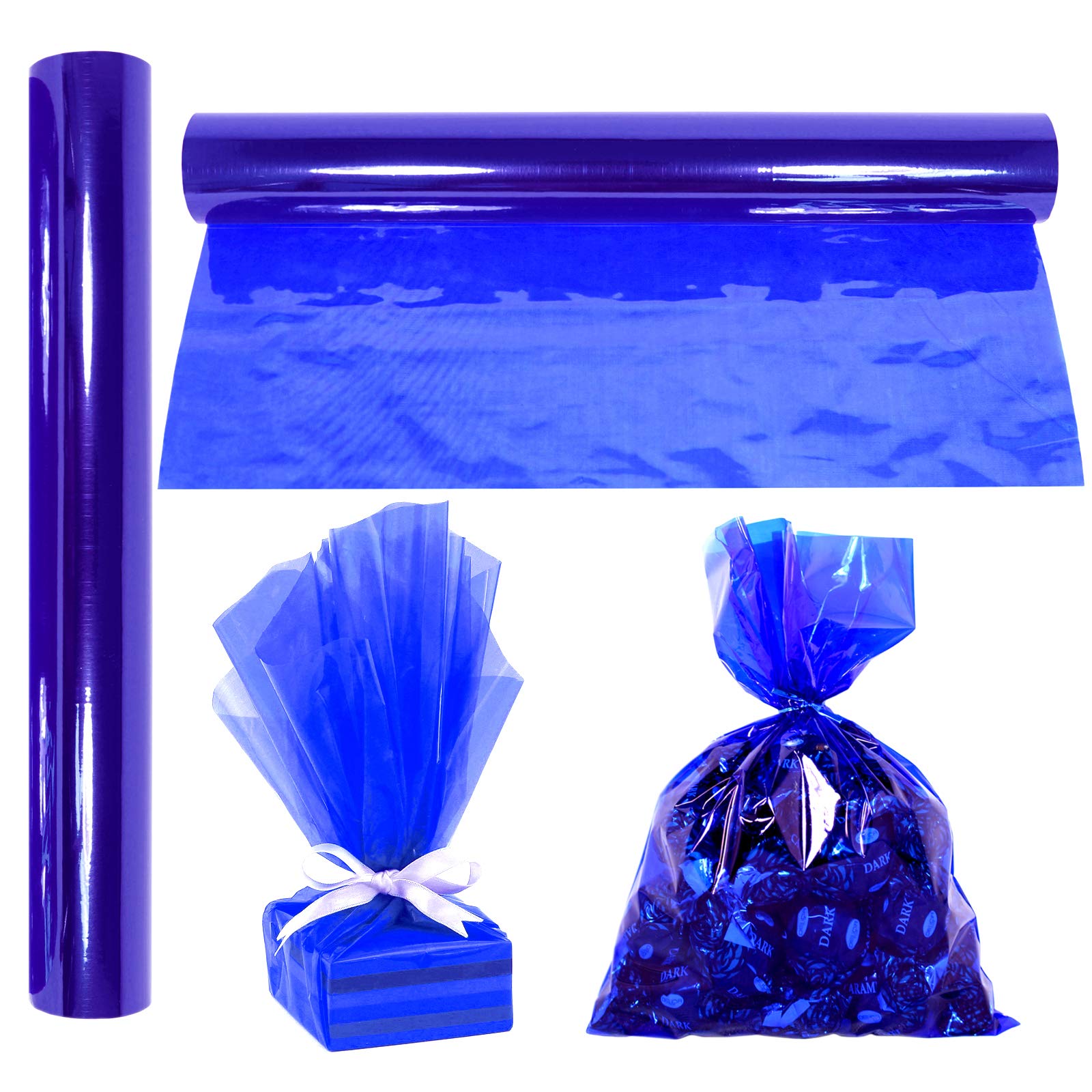 AnapoliZ Cellophane Wrap Roll Royal Blue | 100’ Ft Long X 16” in. Wide | 2.3 Mil Thick Transparent Royal Blue | Gifts, Baskets, Treats Cellophane Wrapping Paper | Colorful Cello Décor, Decorations