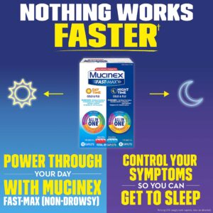 Mucinex Maximum Strength Fast-MAX Cold & Flu Day & Night All-in-One Multi Symptom Relief Caplets, Blue, 20 Count.